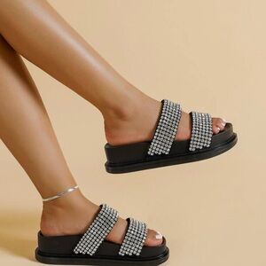 Elegant Black Sandals with Shimmering Silver Accents